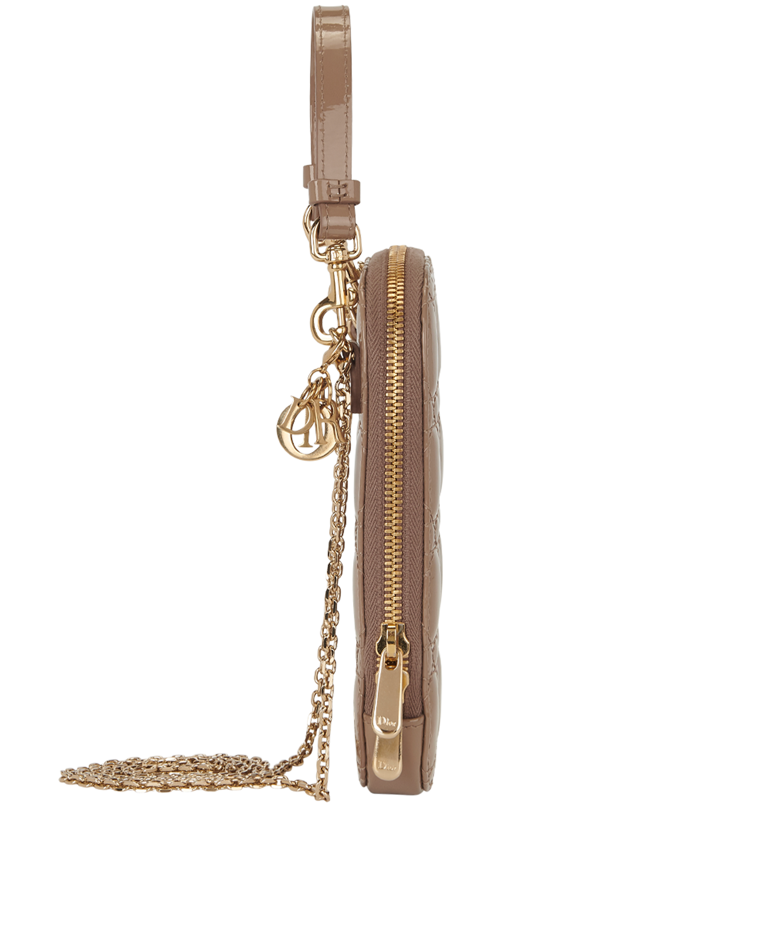 Lady Dior Phone Holder, &pound;695, Accessories, Brown, Patent Leather, Side view